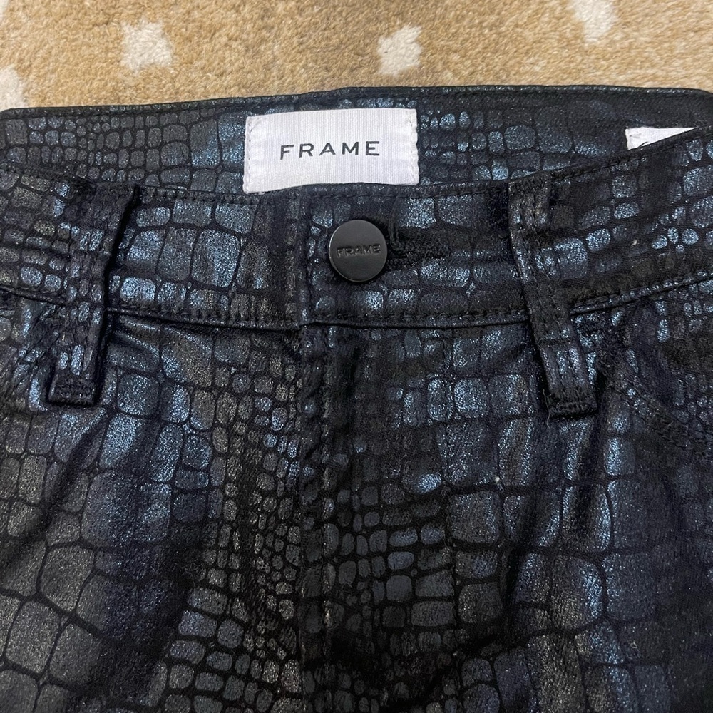 Frame Le High Skinny Jeans Noir Croc corcodile shine women’s size 24 - Picture 5 of 9